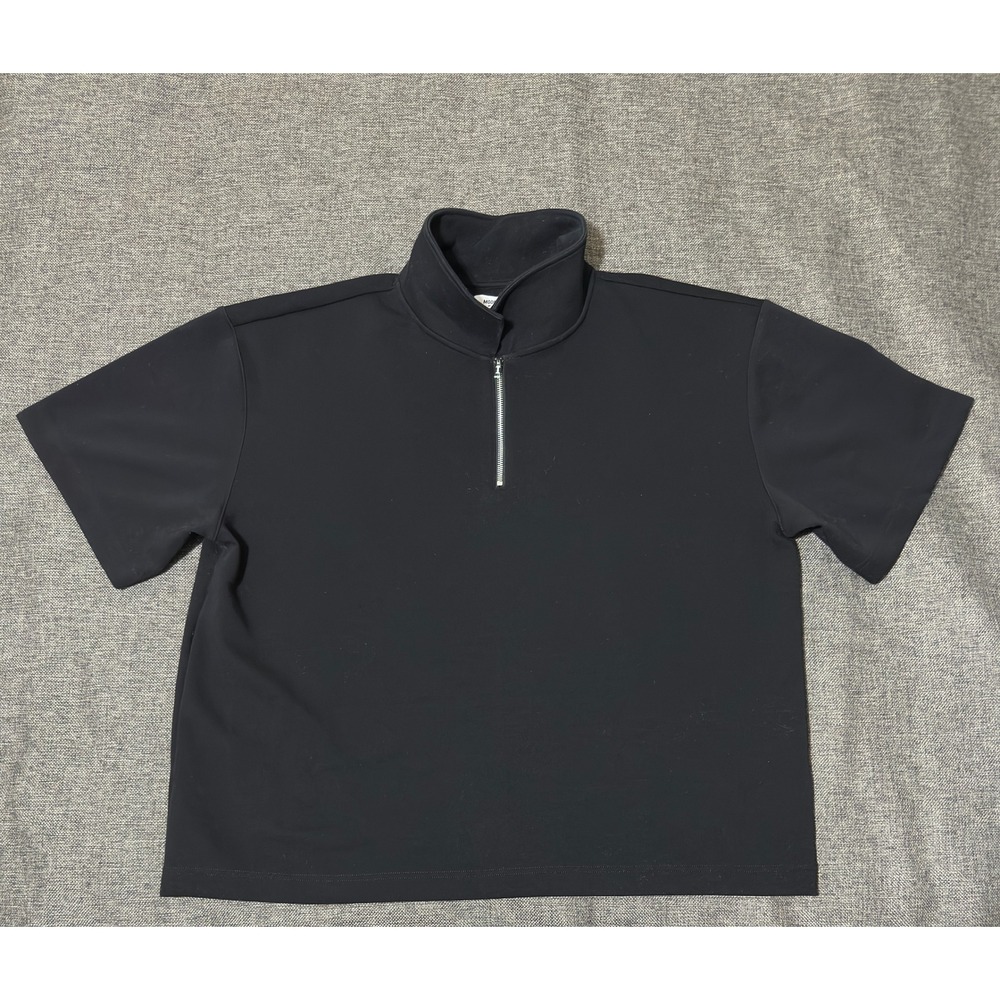 Mode of One Mens XXL Quarter Zip Short Sleeve Shirt Black Scuba Knit Solid
